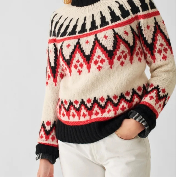 Faherty Sweaters - Faherty Frost Fairisle Crew Sweater women's Medium red white apres ski